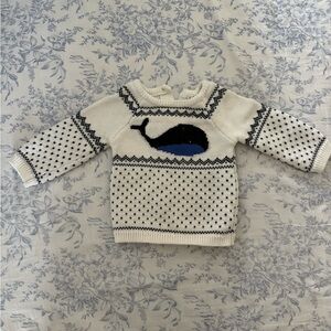 Janie and Jack Cream Sweater with Navy Whale Detail
